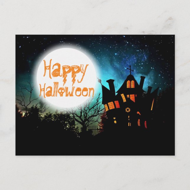 Cartão Postal Casa Assombrada de Spooky Halloween (Frente)