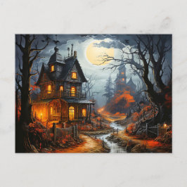 Cartão Postal Casa Assombrada de Spooky Halloween