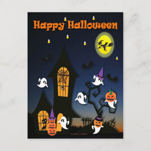 Cartão Postal Casa Assombrada Feliz Halloween