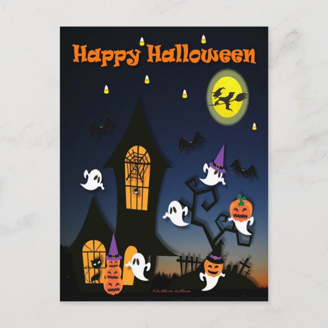 Cartão Postal Casa Assombrada Feliz Halloween (Frente)