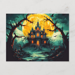 Cartão Postal Casa Assombrada Feliz Halloween Assustador