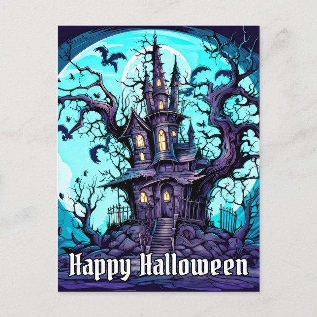 Cartão Postal Casa Assombrada Spooky - Feliz Halloween (Frente)