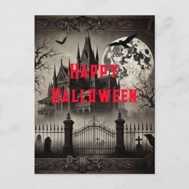 Cartão Postal Casa assombrada, vitoriana Vintage Halloween (Frente)
