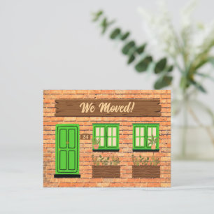 Cartão Postal Casa Brick com Porta Verde Nós Mudamos O Anúncio
