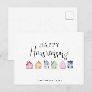 Cartão Postal Casa Colorida em Aquarela Feliz Aniversário da Cas