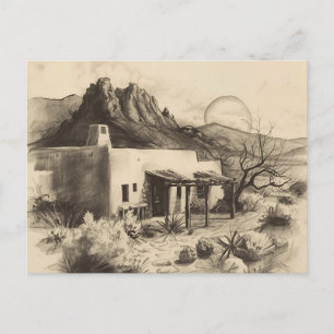 Cartão Postal Casa de Adobe do Sudoeste com Paisagem Desértica