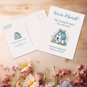 Cartão Postal Casa de Aniversário Azul e Rosa Doce "Nós nos Muda