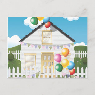 Cartão Postal Casa de aniversário engraçada com balões