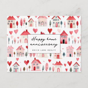 Cartão Postal Casa de Aquarela Coração Aniversário de Casa