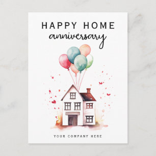 Cartão Postal Casa de Balão em Aquarela Aniversário de Corretor