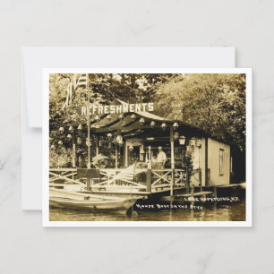 Cartão Postal Casa de barco no lago Hopatcong Rio Estige Década