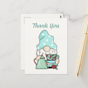 Cartão Postal Casa de chá fofa obrigado gnomo