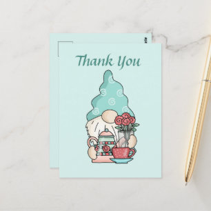 Cartão Postal Casa de chá fofa obrigado gnomo