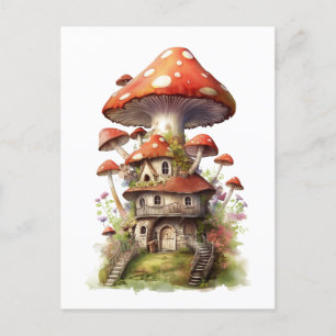 Cartão Postal Casa de cogumelo vermelha e branca