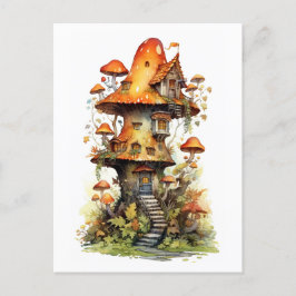 Cartão Postal Casa de cogumelo vermelha e branca