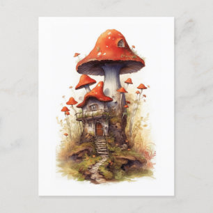 Cartão Postal Casa de cogumelo vermelha e branca