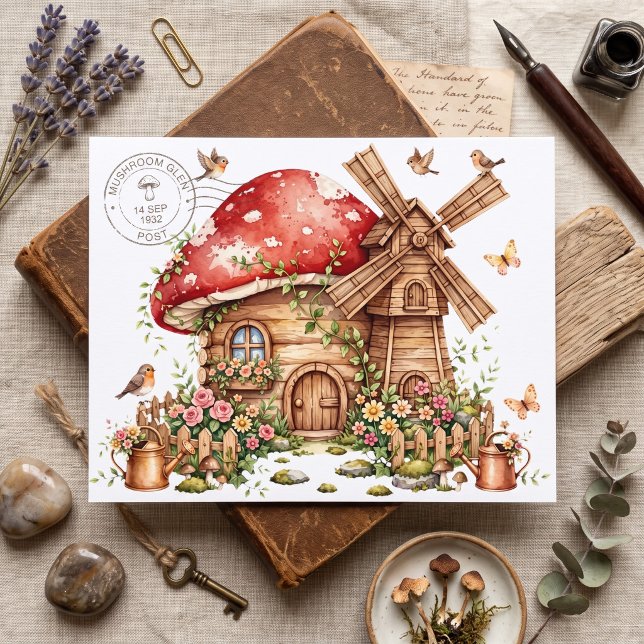Cartão Postal Casa de cogumelo vintage (Criador carregado)