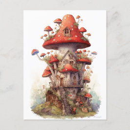 Cartão Postal Casa de cogumelos vermelhos e brancos