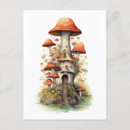 Cartão Postal Casa de cogumelos vermelhos e brancos