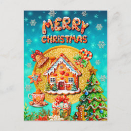 Cartão Postal Casa de Doces de Natal em Pão de Mel e Ano Novo