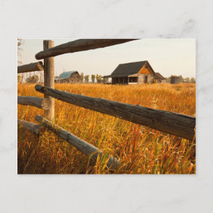 Cartão Postal Casa de Fazenda e Cerca de Trilhos em Grand Teton