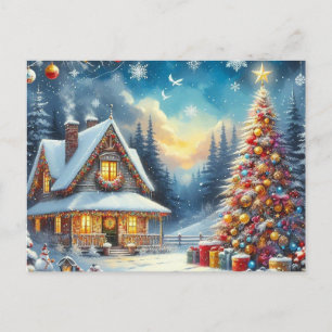 Cartão Postal Casa de Natal com Árvore de Natal 3