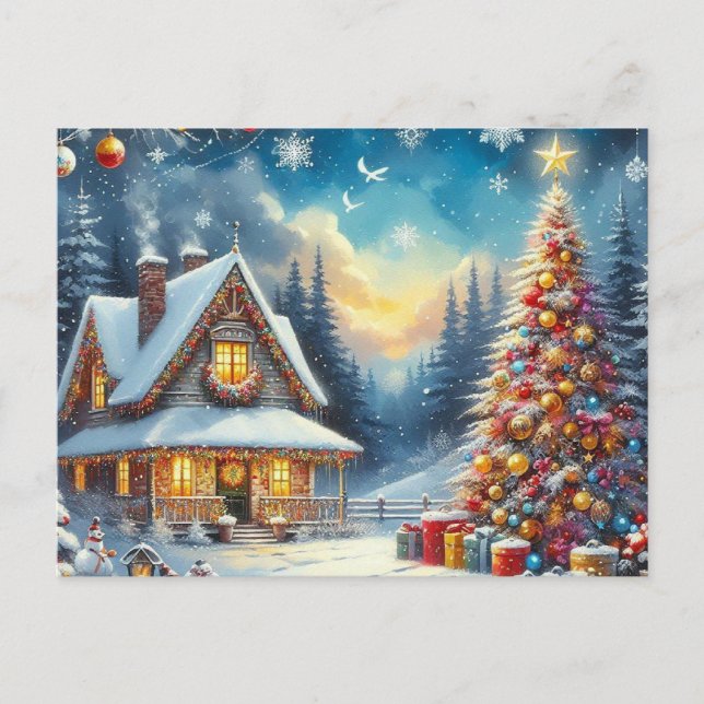 Cartão Postal Casa de Natal com Árvore de Natal 3 (Frente)