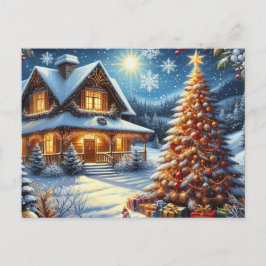 Cartão Postal Casa de Natal com Árvore de Natal 4