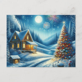 Cartão Postal Casa de Natal com Árvore de Natal 5