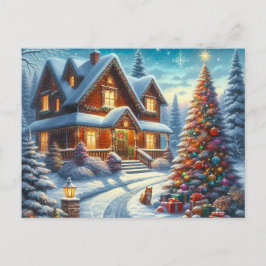 Cartão Postal Casa de Natal com Árvore de Natal 7