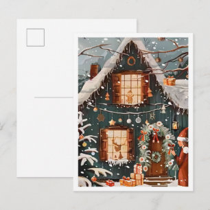 Cartão Postal Casa de Natal Feliz Vintage