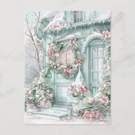 Cartão Postal Casa de Natal Mint e Pink