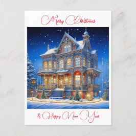 Cartão Postal Casa de Natal Personalizada Snowy