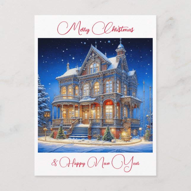 Cartão Postal Casa de Natal Personalizada Snowy (Frente)