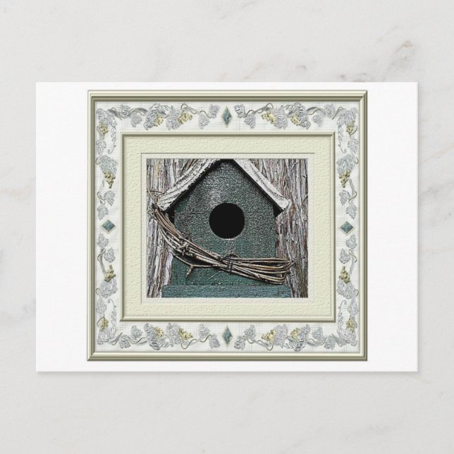 Cartão postal Casa de Pássaros. Nova Casa, Mudamos (Frente)