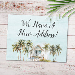Cartão Postal Casa de Praia com Palmeira em Aquarela Novo Endere