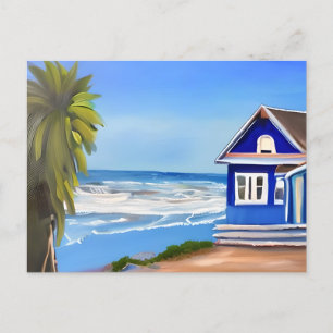 Cartão Postal Casa de Praia e Arte Oceânica Dizendo Alô