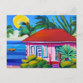 Cartão Postal Casa de praia PInk | Manter em contato