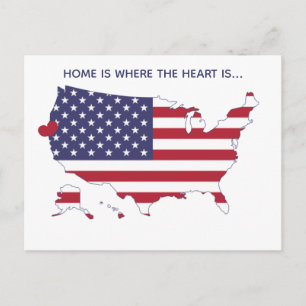 Cartão Postal Casa é onde está o coração - US Map & Flag Custom