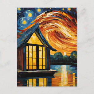 Cartão Postal Casa flutuando no rio Van Gogh AI