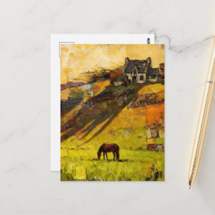 Cartão Postal Casa na Colina e Cavalo no Pasto
