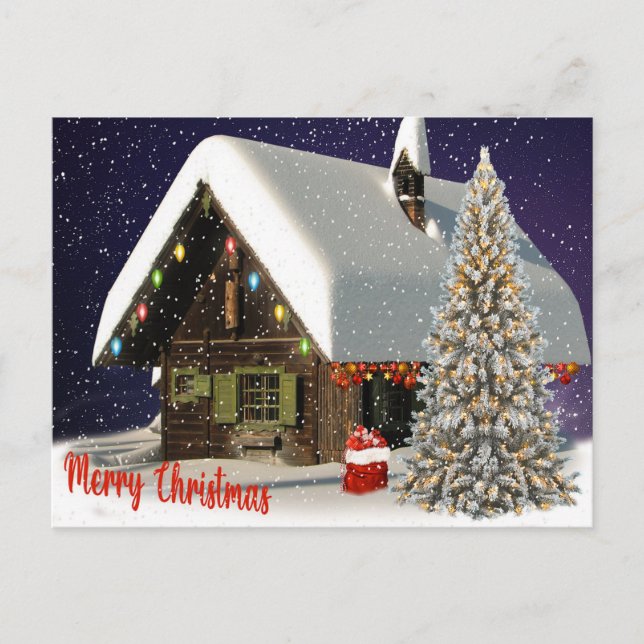 Cartão Postal Casa No Natal Da Neve (Frente)