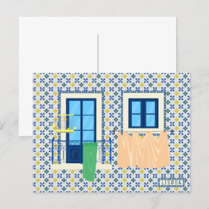 Cartão Postal Casa portuguesa Lisboa com azulejos e aves