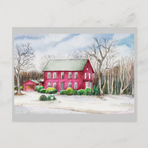 Cartão Postal Casa vermelha no Inverno