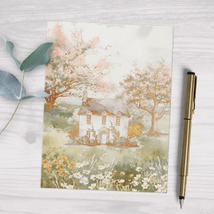 Cartão Postal Casa Vintage na Arte Cottagecore do Prado Verde