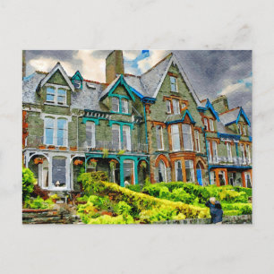Cartão Postal Casa vitoriana em Keswick pintada em aquarela
