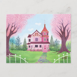 Cartão Postal Casa Vitoriana Rosa e Flor de Cereja