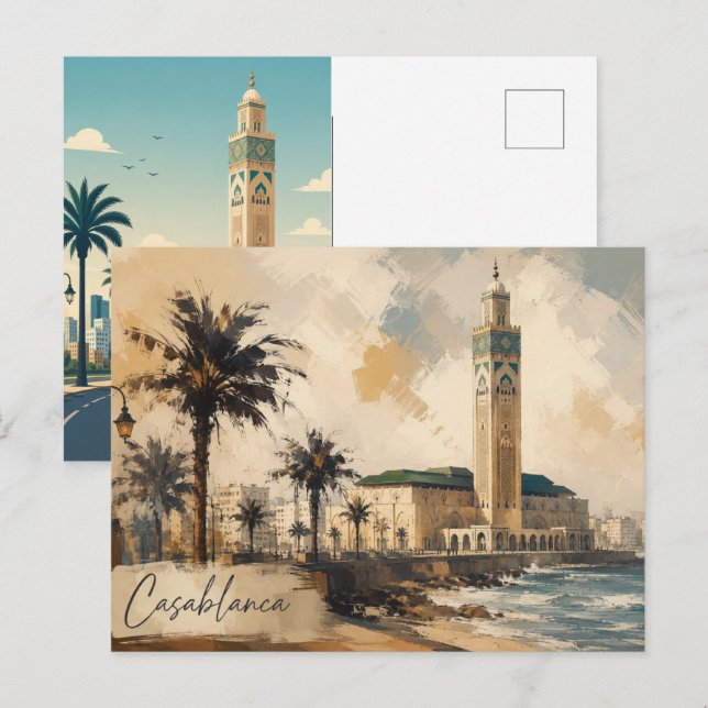 Cartão Postal Casablanca Morocco Vector-Hassan 2 mosque (Frente/Verso)