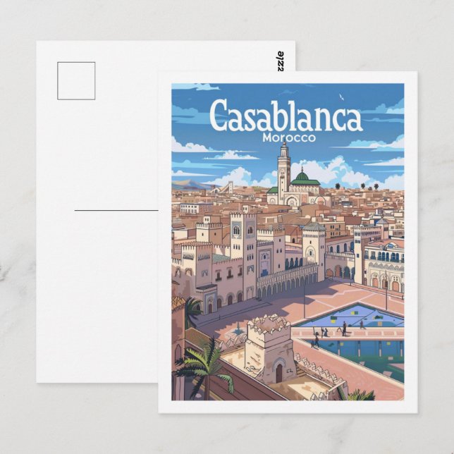 Cartão Postal Casablanca, Viagens vintage Marrocos (Frente/Verso)