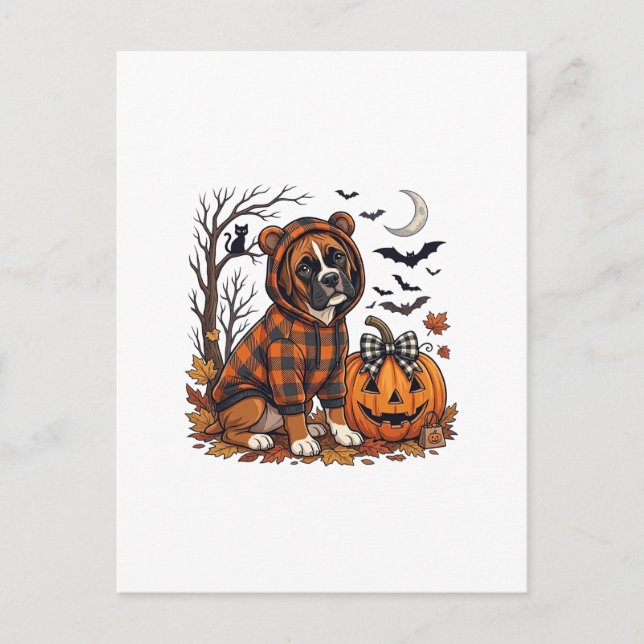 Cartão Postal Casaco com Capuz Xadrez de Cachorro Boxer Hallowee (Frente)